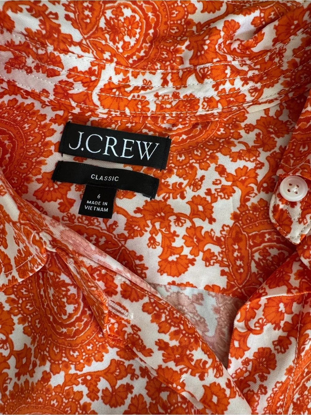J. Crew Orange Floral Medallion Button Front Blouse
